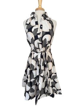 ANN TAYLOR Rising Moon Sleeveless Shirt Dress Size Small Womens Black Cream